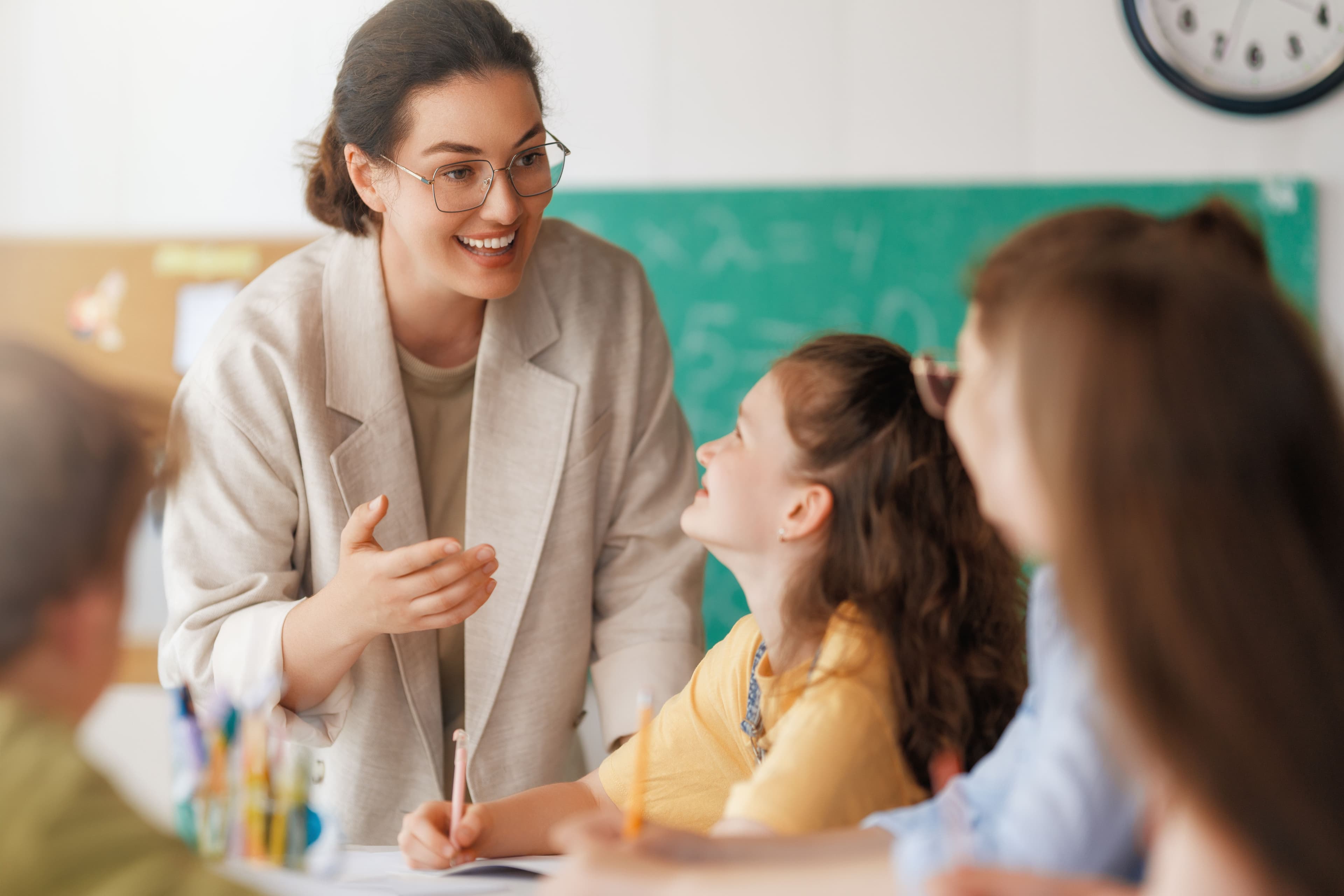 Female teacher with students